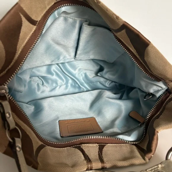 Y2k Coach Carly Signature Silver Leather and Tan Medium Shoulder Bag - Picture 6 of 8